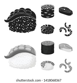 Vector design of sushi and rice sign. Set of sushi and tuna vector icon for stock.
