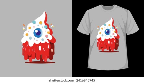 Vector design of a sweet one-eyed ice cream monster for industrial prints