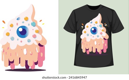 Vector design of a sweet one-eyed ice cream monster for industrial prints