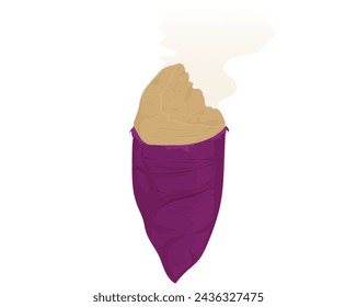 diseño vectorial de batata o ñame amarillo con su piel mezclada con rojo y morado, vista parcialmente comida en la parte superior amarillo-naranja