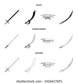Vector design of sword and blade icon. Collection of sword and game stock vector illustration.