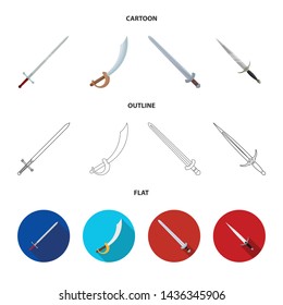 Vector design of sword and blade sign. Set of sword and game vector icon for stock.