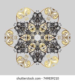 Vector design. Symbol winter, frozen, Christmas, New Year holiday. Silhouette snow flake sign isolated gray, beige and brown colors. Graphic element decoration. Flat design. Snowflake mosaic icon.