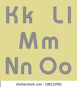 Vector design symbols of the alphabet in the form of a road with white line markings