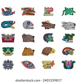 Vector design of symbols of ancient Aztec Civilization, hieroglyphs of the Aztec calendar