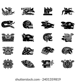 Vector design of symbols of ancient Aztec Civilization, hieroglyphs of the Aztec calendar