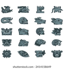 Vector design of symbols of ancient Aztec Civilization, hieroglyphs of the Aztec calendar