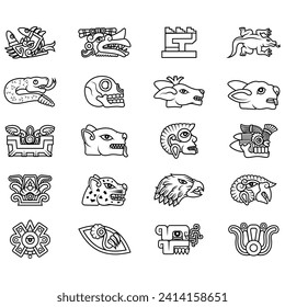 Vector design of symbols of ancient Aztec Civilization, hieroglyphs of the Aztec calendar