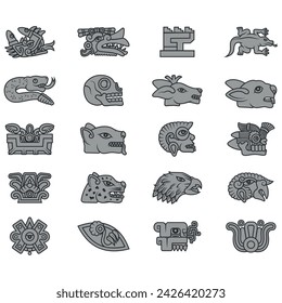 Vector design of symbols of ancient Aztec Civilization, hieroglyphs of the Aztec calendar