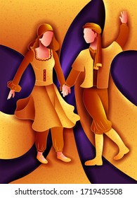 Vector design of Syrian Couple performing Dabke dance of Syria