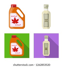 Vector design of syrup, mayo and food logo. Set of can and package stock vector illustration.