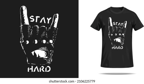 Vector design of t shirt print fingerless glove with slogan.