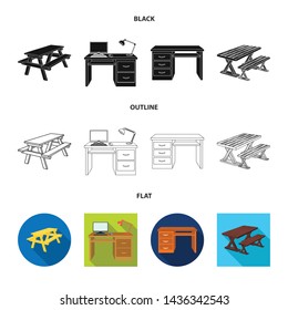 Vector design of table and wooden logo. Collection of table and desk stock symbol for web.