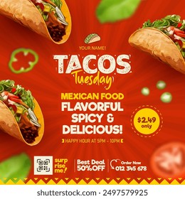 Vector design of Tacos food restaurant social media banner post template, flyer and social media banner post template