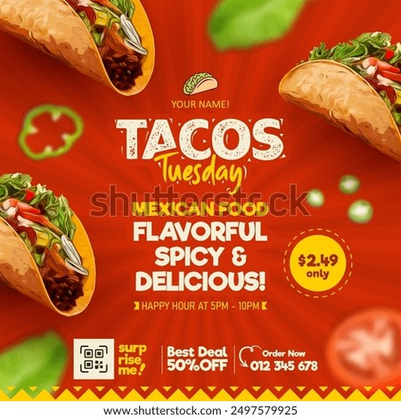 Vector design of Tacos food restaurant social media banner post template, flyer and social media banner post template