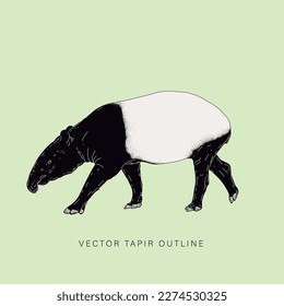 Vector design of tapir in line art style flat art