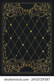 Vector design for tarot cards. Golden floral pattern on black background