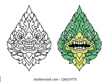 Vector design Tattoo of lion in Thailand tradition art