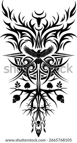 Vector Design Tattoo Silhouettes - Life and Death - Honour Nature and Animals - Symbolism and Mythology Design Element Template