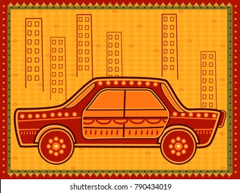 Vector design of Taxi cab transport in India desi folk art style