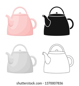Vector design of teapot  and tea  symbol. Set of teapot  and porcelain stock symbol for web.