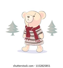 Vector Design Teddy bear on a white background. With a tree.