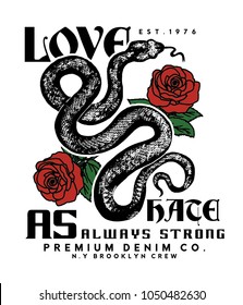 
Vector Design For Tee Print With Snake And Rose Drawn