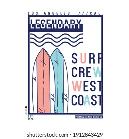 vector design for tee print with surf board drawn