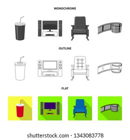 Vector design of television and filming icon. Collection of television and viewing stock vector illustration.