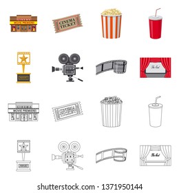 Vector design of television and filming icon. Collection of television and viewing stock vector illustration.