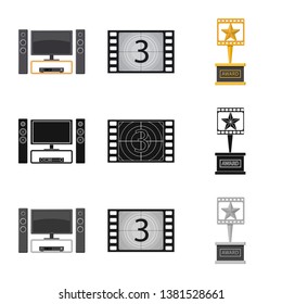 Vector design of television and filming icon. Set of television and viewing vector icon for stock.