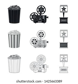 Vector design of television and filming logo. Set of television and viewing stock symbol for web.