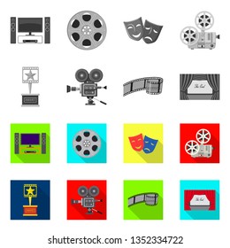 Vector design of television and filming sign. Set of television and viewing stock vector illustration.