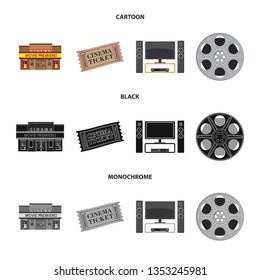 Vector design of television and filming sign. Set of television and viewing stock vector illustration.