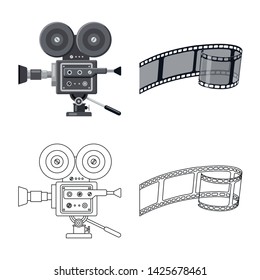 Vector design of television and filming sign. Set of television and viewing stock vector illustration.