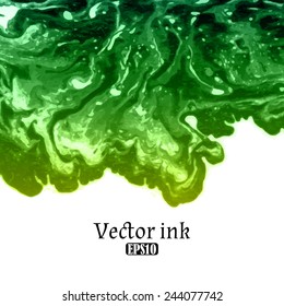 Vector design template with abstract green paint strokes, splashes and swirls on white background  for cards, banners, flyers