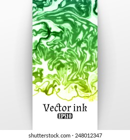 Vector design template with abstract green paint strokes, splashes and swirls on white background  for cards, banners, flyers