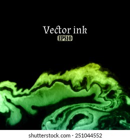 Vector design template with abstract green paint strokes, splashes and swirls on black background  for cards, banners, flyers