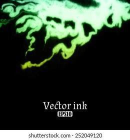 Vector design template with abstract green paint strokes, splashes and swirls on black background  for cards, banners, flyers
