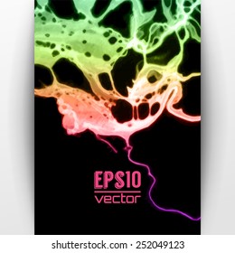 Vector design template with abstract green and red gradient  paint strokes, splashes and swirls on black background  for cards, banners, flyers