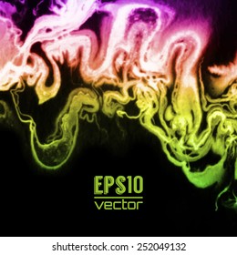 Vector design template with abstract green and red gradient  paint strokes, splashes and swirls on black background  for cards, banners, flyers