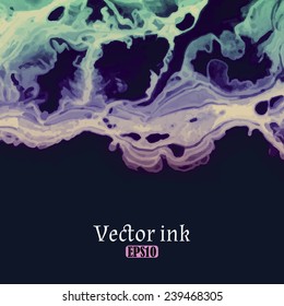 Vector design template with abstract purple and green gradient  paint strokes, splashes and swirls on dark background  for cards, banners, flyers