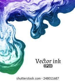Vector design template with abstract purple, blue and green gradient  paint strokes, splashes and swirls on white background  for cards, banners, flyers