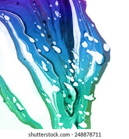 Vector design template with abstract purple, blue and green gradient  paint strokes, splashes and swirls on white background  for cards, banners, flyers