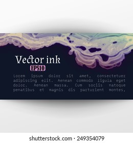 Vector design template with abstract purple and green gradient  paint strokes, splashes and swirls on dark background  for cards, banners, flyers