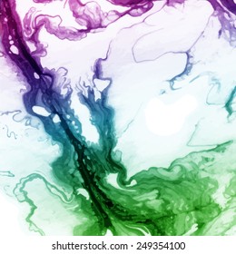 Vector design template with abstract purple, blue and green gradient  paint strokes, splashes and swirls on white background  for cards, banners, flyers