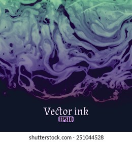 Vector design template with abstract purple and green gradient  paint strokes, splashes and swirls on dark background  for cards, banners, flyers