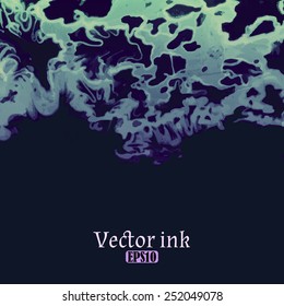 Vector design template with abstract purple and green gradient  paint strokes, splashes and swirls on dark background  for cards, banners, flyers