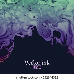 Vector design template with abstract purple and green gradient  paint strokes, splashes and swirls on dark background  for cards, banners, flyers