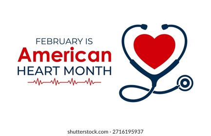 Plantilla de diseño de Vector para carteles, Anuncios y tarjetas del Mes del Corazón Americano. El mes del corazón americano se observa cada año en febrero. Ilustración vectorial.